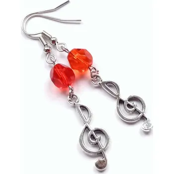 Brož Pavlikova Náušnice HOUSLOVÝ KLÍČ s korálkem