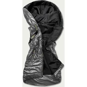 Dámská vesta Dámská lesklá vesta v grafitové barvě s kapucí 6XYK SWEST, odstíny šedé XL (42) i392_21439-53