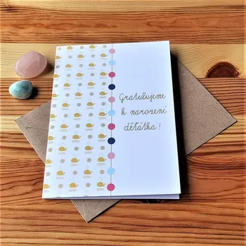 Přání s obálkou 120x170 mm - Gratulujeme k narození děťátka! UNI - PUNTÍKY