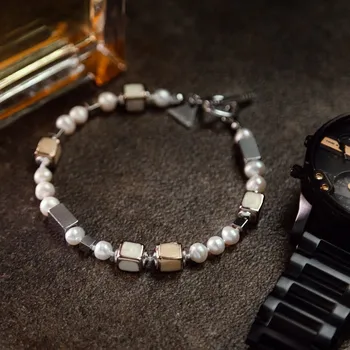 Náramek Lampglas Pánský náramek Pure Innocence s unikátními perlami Lampglas, říčními perlami a chirurgickou ocelí délka: L2-23cm