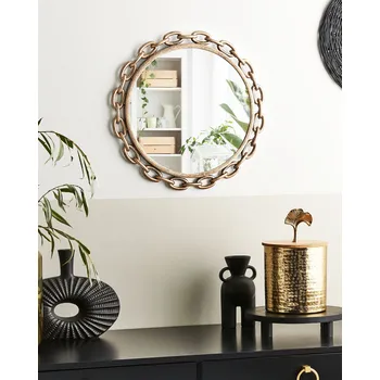 Zrcadlo Nástěnné zrcadlo zlaté syntetický materiál kulaté ø 46 cm rám ve tvaru řetězu moderní design Beliani