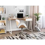 stůl Lehký dřevěný s bílým rámem 120 x 60 cm se zásuvkou a otvorem pro kabely Beliani