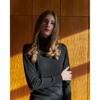 Dámský svetr Dámský vlněný rolák na tělo Černá XL