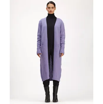 Dámský svetr Dámský vlněný dlouhý kardigan Lambswool Fialová XS-S