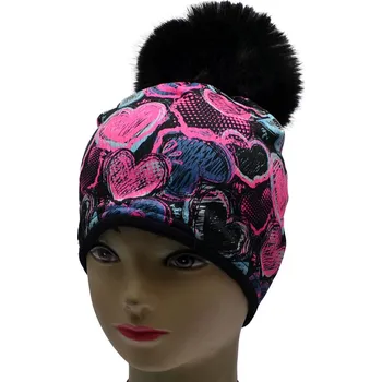 Kukla Merino čepice s bambulí RDX 4005 Srdce Barva: černá, Velikost: 3 (2-4 roky)