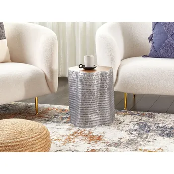 Obývací pokoj Přízvučný odkládací stolek ze stříbrného teakového dřeva a hliníku Beliani