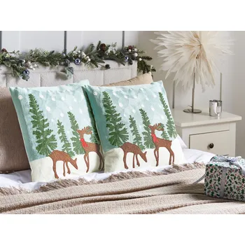 Polštář Sada 2 dekoračních polštářů světle modrá bavlněná látka vánoční motiv jelení vzor 45 x 45 cm dekorace příslušenství Beliani
