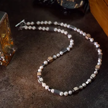 Náhrdelník Lampglas Pánský náhrdelník Pure Innocence s unikátními perlami Lampglas, říčními perlami a chirurgickou ocelí