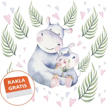 Samolepící dekorace Samolepka na zeď srdíčka Samolepka na stěnu dla dzieci hipopotamy