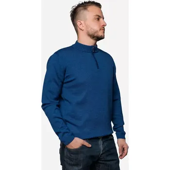 Pánský svetr Pánský vlněný svetr Merino se zipem Modrá XXL