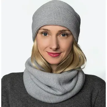 Čepice Dámská kruhová vlněná šála + čepice Merino Extra Fine Grey