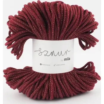 Příze Bavlněná šňůra MILA 5mm - bordová se zlatou nitkou (Délka šňůry: 100m)