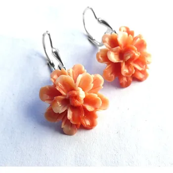 Náušnice Stříbrné náušnice kytička lososová - AK3 (Stříbrné náušnice na patent s květinou)