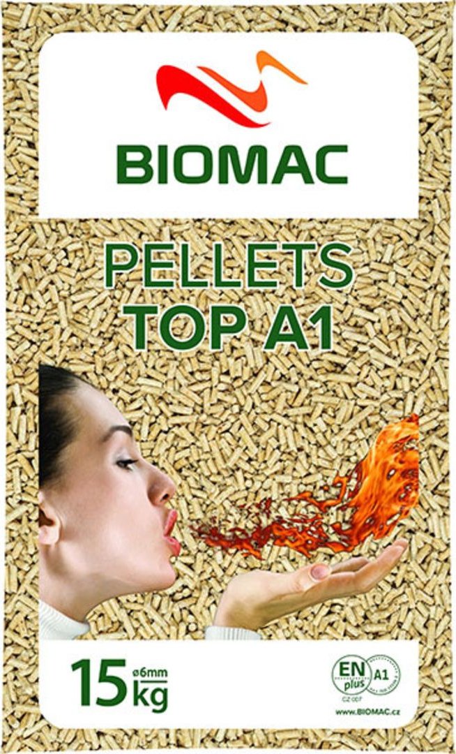 BIOMAC Pelety dřevěné TOP A1, smrk 6mm, 15kg