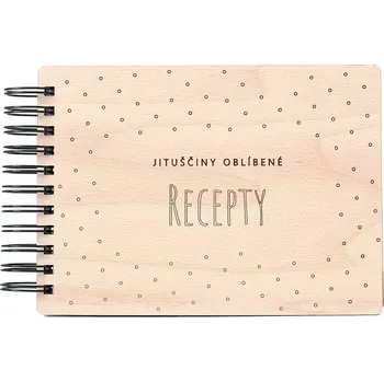 Dřevěná kuchařka / Zápisník na recepty - Puntíky