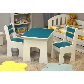 Dětský stůl Dětský Dřevěný jídelní set 1S+2K Model K4 modrý odstín kidsmeb