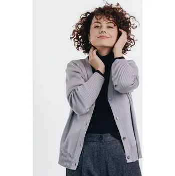 Dámský svetr Dámský vlněný svetr na knoflíky M Šedá