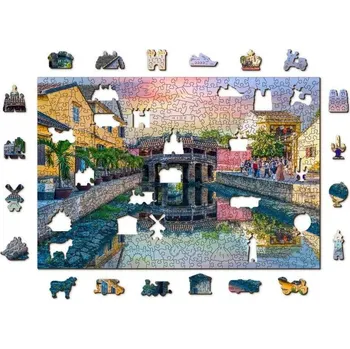 Puzzle WOODEN CITY Dřevěné puzzle Japonský most ve městě Hoi An, Vietnam 2v1, 505 dílků EKO