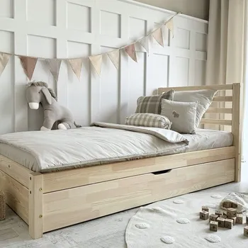 Dětská postýlka Dřevěná postel s úložným prostorem Simple Fello Plus 120 x 200 cm - přírodní