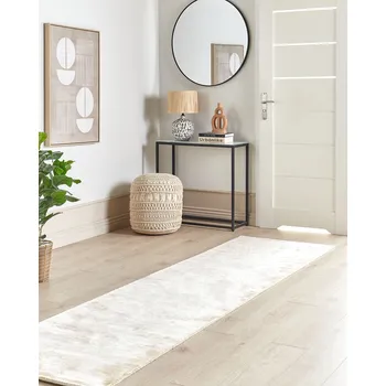 Koberec Viskózový koberec 80 x 300 cm světle béžový moderní do obývacího pokoje dekorativní doplněk do domácnosti Beliani