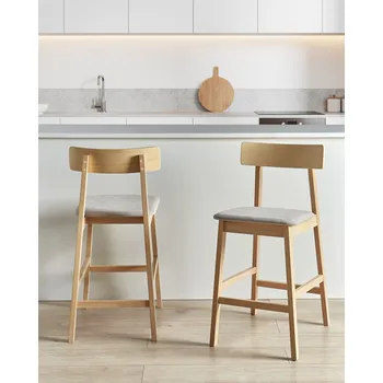 Barová židle Sada 2 barových židlí světle hnědé kaučukové dřevo taupe sedák polyester tradiční retro styl kuchyně jídelna Beliani