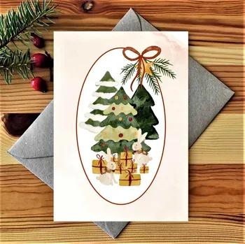 Přání Vánoční s obálkou 120x170 mm - zaječí nadílka