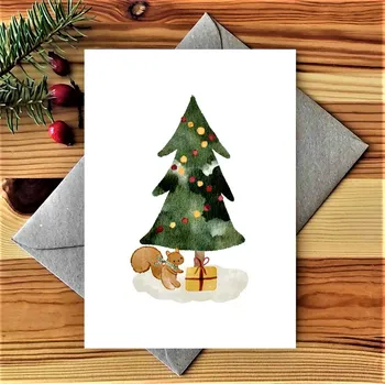 Přání Vánoční s obálkou 120x170 mm - veverka