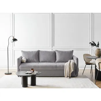 Pohovka Rozkládací pohovka šedá látka čalouněná 3místná s polštáři moderní obývací pokoj Beliani