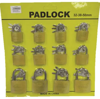 Visací zámek Zámek visací 12 ks 32/38/50 mm mosaz