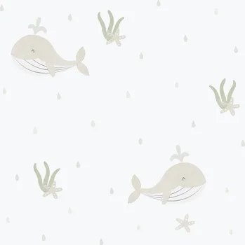 Tapeta ICH Wallcoverings Dětská vliesová tapeta na zeď, šedo-béžová, velryby, 281-3, Enzo, ICH Wallcoverings, velikost 10,05 x 0,53 m