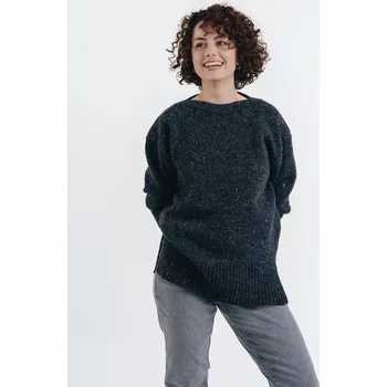 Dámský svetr Dámský vlněný volný svetr Alpaka Blend Černomodrá XL-XXL