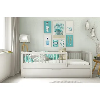 Postel Jednolůžková postel Axel bis z masivu borovice s úložným prostorem -90 x 180 / světle šedá