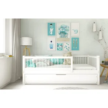 Dětská postýlka Dřevěná dětská postel Axel bis s úložným prostorem - 70 x 140 / bílá