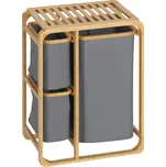 HOMCOM Koš na prádlo s plošinou, bambusový sběrač prádla se 3 vyjímatelnými sáčky na prádlo, třídič prádla, šedý+přírodní, 50x32x69.7cm| Aosom