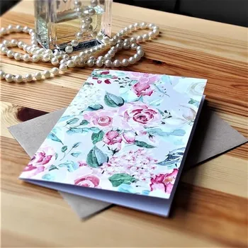 Přání s obálkou 120x170 mm - Shabby romantic - Růže na béžové