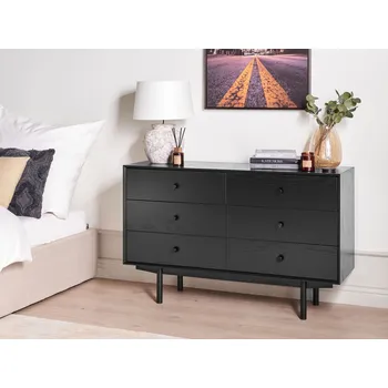 Komoda Komoda se 6 zásuvkami černá dřevotříska MDF moderní úložný nábytek obývací pokoj ložnice Beliani