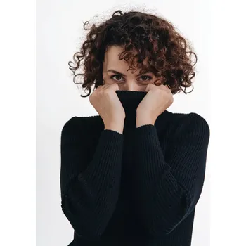 Dámský svetr Dámský vlněný žebrový rolák Merino Černá XL-XXL