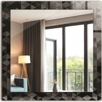Zrcadlo Nástěnné zrcadlo s rámem z tvrzeného skla 60x60 Černo-šedé trojúhelníky