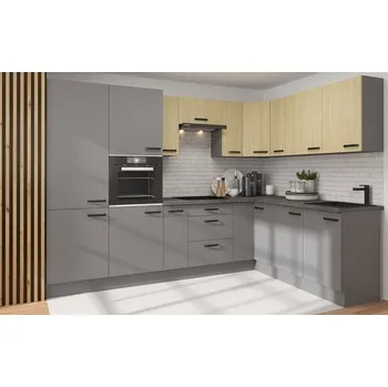 Kuchyňská linka Rohová kuchyňská linka Scandi - antracit/rybí kost