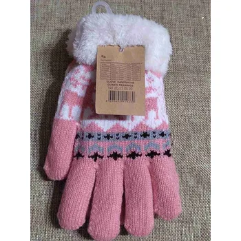 Rukavice Pletené rukavice s kožíškem, norský vzor růžová světlá