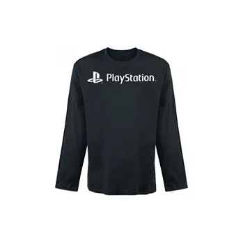 Pánské tričko Pánské triko s dlouhým rukávem Playstation: White Logo (XL) černá bavlna