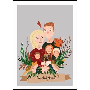 Plakát Jen tak z lásky Plakát váš zamilovaný portrét Rozměr plakátu: 40 x 50 cm, Barva pozadí: Šedá, Dekorace: Květiny