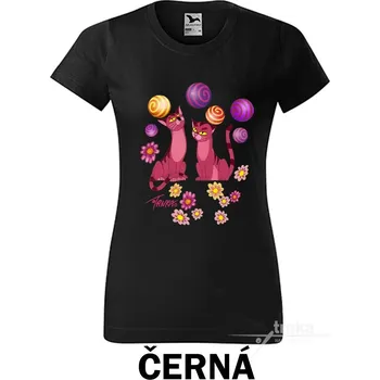 Dámské tričko Tričko dámské, Kočky růžové Barva: Černá, Velikost: M