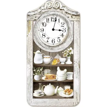 Hodiny Nástěnné dřevěné hodiny - Nedělní svačinka v bílé