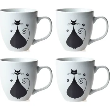 Porcelánové hrnky 4 ks Tonda Black Cats, černé kočky dekor č. 5 - 4 x 470 ml