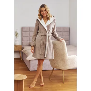 Dámský župan Dámský béžový pohodlný župan s kapucí SOFT Velikost: 2XL