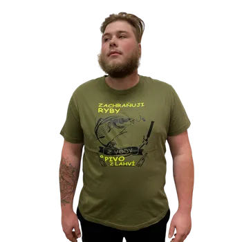 Pánské tričko LK Baits pánské triko Khaki Zachraňuji ryby vel.3XL