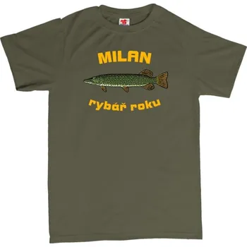 Žertovný předmět Štika - pánské tričko s potiskem L zelená - olive Žlutá - 418