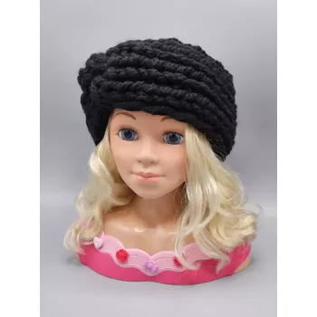 Zimní čelenka Ručně pletená dětská čelenka široká - černá křížená (49 - 53 cm)