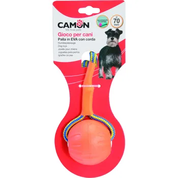 Hračka pro psa CAMON ORANŽOVÝ PLOVOUCÍ MÍČEK S LANEM 7,2 cm